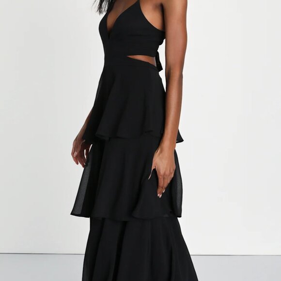 Lulus Tier And Now Black Tie-back Tiered Maxi Dress - Size M - Picture 3 of 3